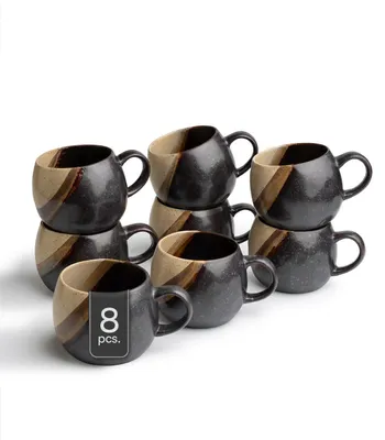 Produktbild von Kaffeetassen - 480 ml - Schwarz - Braun - Keramik - matt - 8er Set
