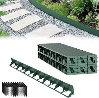 Produktbild von Faziango 60m Flexible Rasenkante aus Kunststoff zur Verankerung Beetumrandung Beeteinfassungen Mähkante Pflasterkante Grün mit 250 Erdanker