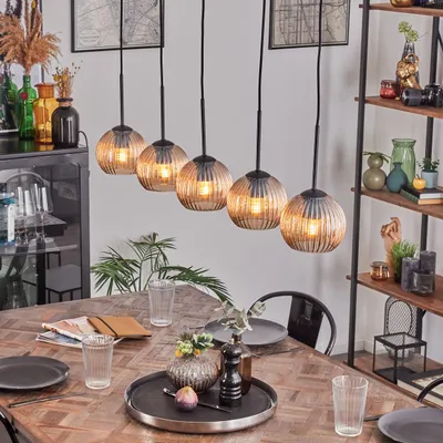 Produktbild von Cesaro moderne Hängeleuchte aus Metall/Riffelglas in Schwarz/Bernsteinfarben