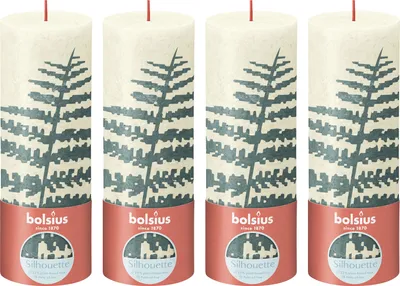 Immagine prodotto di set di 4 candele a colonna - Altezza 19 cm - Diametro 6,8 cm - Stampa rustica - Perla morbida