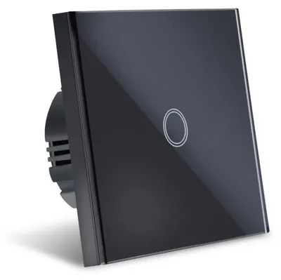 Produktbild von Smart Touch Techstar® Schalter, Wireless 2.4GHz, Sicherheitsglas, Modernes Design, LED-Beleuchtung, 1-Phasen, Schwarz