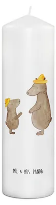 Produktbild von Mr. & Mrs. Panda Kerze Bären mit Hut 29 x 8 cm XL - Weiß - Geschenk, Erinnerungskerze, Family, Vatertag, Muttertag, Bär, Bedruckte, Kinder, Zylinderkerze, Familie