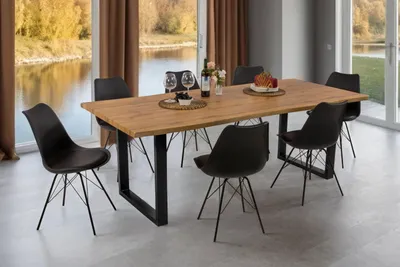 Produktbild von Esstisch Baumkante Holz-Optik Wildeiche 220 x 100 U-Gestell schwarz JOSY