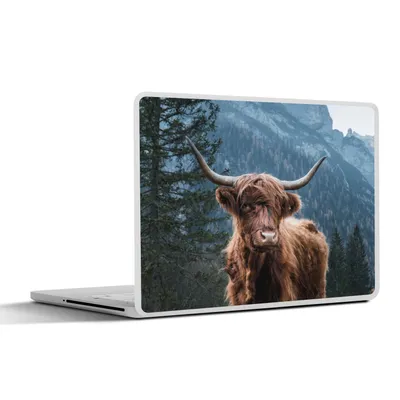 Produktbild von MuchoWow® Laptop Aufkleber Sticker Cover Schottische Highlander - Wald - Berge 30x21 cm - Sticker für Laptop - Selbstklebend