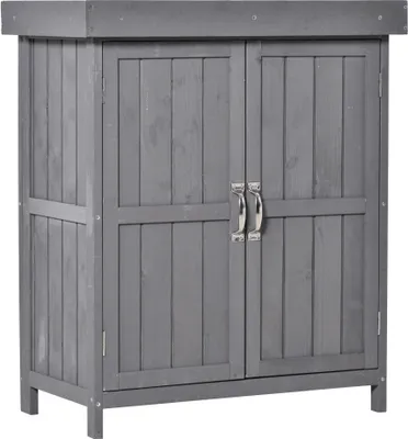 Produktbild von Gartenschrank 74x43x88 cm Dunkelgrau Wetterfester Geraeteschrank Aus Tannenholz Doppeltuer 2 Faecher