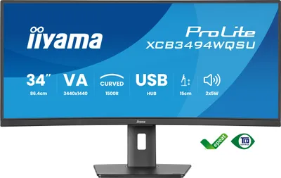 Zdjęcie produktu dla iiyama ProLite XCB3494WQSU-B1, 86,4 cm (34"), 3440 x 1440 px, UltraWide Quad HD, LED, 0,4 ms, Czarny