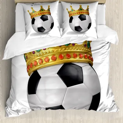 Produktbild von ABAKUHAUS König Bettbezug, Fußball-Fußball mit Krone, Milbensicher Allergiker geeignet mit Kissenbezügen, 200 cm x 200 cm - 80 x 80 cm, Mehrfarbig