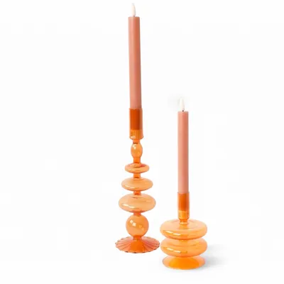 Image de WinQ - Set de candélabres en verre multicolores orange, 2 pièces pour bougies de dîner standard, différentes tailles