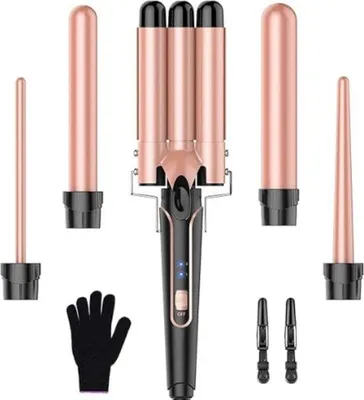 Imagen del producto de Plancha para rizos de 22 mm, con guantes y pinzas para el cabello