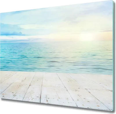 Produktbild von Glas Herdabdeckplatte 60x52 cm Spritzschutz Glasabdeckplatte Schneidebrett Meer