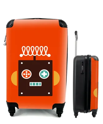 Produktbild von MuchoWow® Koffer Handgepäck Trolley Rollkoffer Kleine Reisekoffer mit 4 Rollen - Roboter - Formen - Gesicht - Orange - Jungen - Kinder - Cabin Size < 55x40x23 cm & 55x40x20 cm - Kinderkoffer - Kabinenkoffer - Boardgepäck - Reise-Box - Reisekoffer - Reisegepäck - Koffer mit Bild - Trolley für Kinder