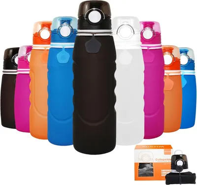 Produktbild von Trinkflasche 1000 ml, faltbar, für Outdoor, Silikon, schwarz