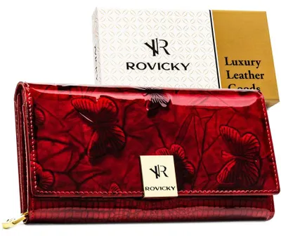 Obrázek produktu pro Rovicky dámská peněženka RFID lakovaná přírodní kůže červená zvířecí vzor
