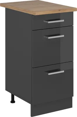 Immagine prodotto di Mobiletto base per cucina Vicco R-Line Antracite lucido 40 cm con cassetti, PL Rovere, Model 53926