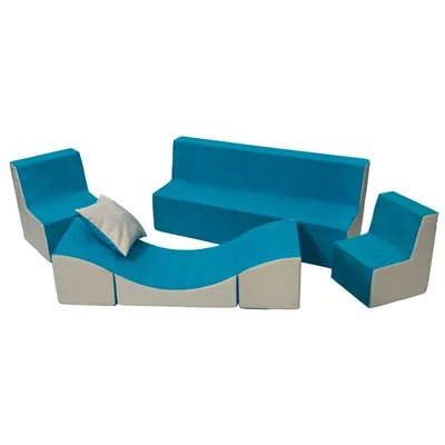 Produktbild von Kinderzimmer-Möbelset: 2 x Sessel + Sofa + blau-beige Hocker