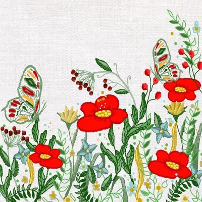 Produktbild von 20 Lunch Servietten Mohnblume Schmetterling Blumenwiese 33cm