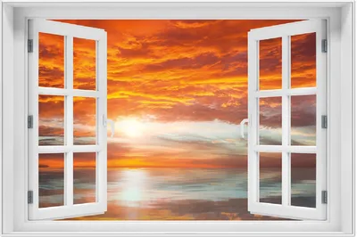 Produktbild von Wallario Wandbild mit Fenster-Illusion: Abendrot in Reflexion über dem See, Größe: 61 x 91,5 cm, Poster mit weißem Aluminiumrahmen