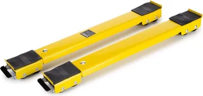 Produktbild von Toolland Transportroller, verstellbar 44.5-70 cm, Maße: T 60 cm, H 4 cm, B 5 cm, Tragkraft 250 kg, mit Feststellbremse, rutschfest, rückenschonend, 2-teilig, aus Polypropylen & Metall, Gelb-Schwarz, Modell QT109, für Möbel, Umzüge & Geräte