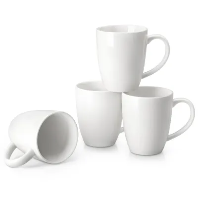 Produktbild von VANCASSO Becher Set, 4-tlg Porzellan Tassen, 360ml Trinkbecher, Kaffeebecher mit Henkel, Weiß
