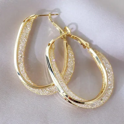 Produktbild von Damen Creolen Goldfarben mit Struktur – Elegante große Ohrringe glänzend, modischer Ohrschmuck für Alltag, Party & Geschenk, J0745