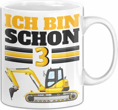 Produktbild von 3. Geburtstag Geschenk Tasse Becher Jungs Bagger Ich Bin Schon 3 (Weiß)