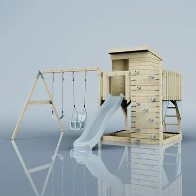 Produktbild von OutdoorToys Spielturm Björn aus Holz in Blau Eisblau, mit Babyschaukel