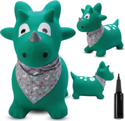 Produktbild von SUN BABY hüpftiere ab 1 Jahr mit Pumpe aufblasbares Hüpfspielzeug aus hochwertigem und strapazierfähigem Gummi grüner Dino mit Halstuch