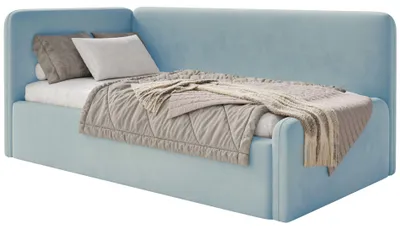 Obrázok produktu pre Selsey Fanko – detská posteľ 90 x 200 cm s matracom, čelo na ľavej strane, zamat, svetlo modrá