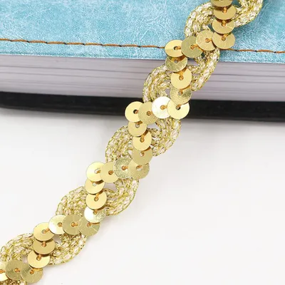 Paillettenband 25 m, 15 mm, Gold, dekoratives Glitzerband