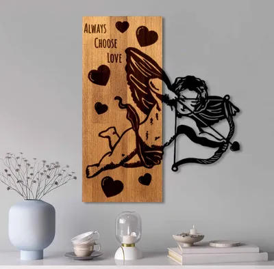 Produktbild von Wallity, Eros 01, Dekoratives Wandaccessoire aus Holz, Nussbaum, 50 % HOLZ / 50 % METALL, 49 x 3 x 58 cm