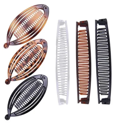 Produktbild von 6 Stück Bananen-Haarspangen für mitteldickes Haar, 2 Stile, Kunststoff/Metall