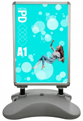 Produktbild von Kundenstopper Werbeaufsteller A1 Silber 59,4x84,1cm – Outdoor Wassertank Aufsteller & Plakatständer mit Rollen