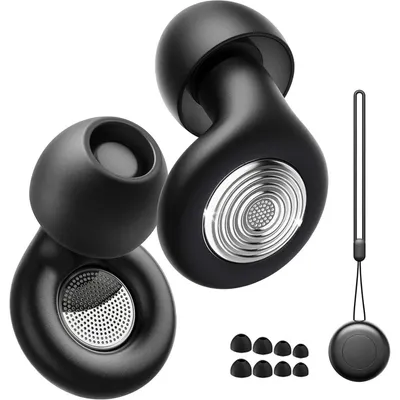 Zdjęcie produktu dla Zatyczki do uszu do spania, tłumienie 45 dB, silikon, 8 sztuk, rozmiary XS-L, z etui, kolor czarny