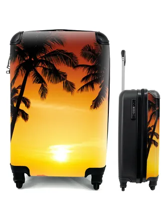 Produktbild von MuchoWow® Koffer Handgepäck Trolley Rollkoffer Kleine Reisekoffer mit 4 Rollen - Palme - Sonnenuntergang - Strand - Orange - Tropisch - Cabin Size < 55x40x23 cm & 55x40x20 cm - Fotokoffer - Kabinenkoffer - Boardgepäck - Reise-Box - Reisekoffer - Reisegepäck - Koffer mit Bild - Trolley für Kinder