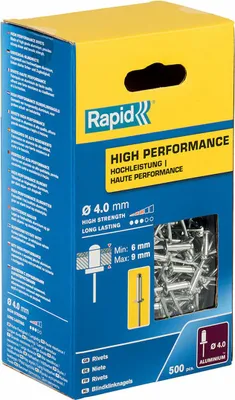 Produktbild von Rapid 5001434, Blindniete, Aluminium, Stahl, Edelstahl, For RP10 , RP40 Multi, RP60 Multi, RP100 Multi, RP150 Multi, 1,2 cm, 4 mm