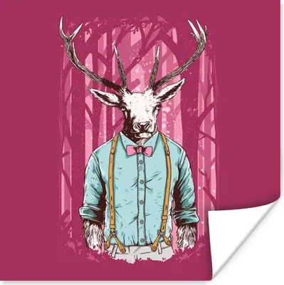 Produktbild von MuchoWow® Poster Jahrgang - Hirsch - Wald 50x50 cm - Wohnzimmerdekoration