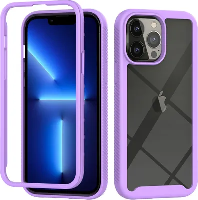 Produktbild von iPhone 13 Pro Max Hülle, Hybrid Transparente Rückseite Robust TPU Bumper Rutschfest Stoßfest Ganzkörper Schutzhülle für iPhone 13 Pro Max Lila