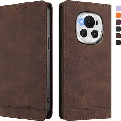 Produktbild von Hülle für Honor Magic6, Retro Kunstleder Ständer Klapphülle mit Kartenfächer und Magnetische Braun
