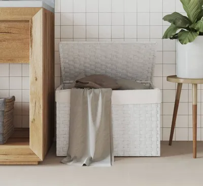 Produktbild von Wäschekorb mit Deckel Weiß 55,5x35x34 cm Poly Rattan