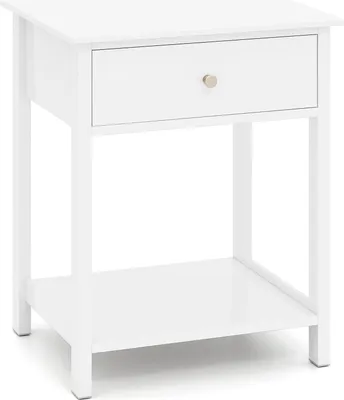 Immagine prodotto di Comodino bianco con cassetto e ripiano aperto - 48x40x58 cm