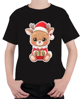 Produktbild von Süßes Rentier Weihnachten Geschenk Kinder Kawaii Niedlich Cartoon Kinder T-Shirt, Schwarz, 116