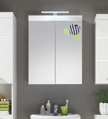 Obrázek produktu pro trendteam Koupelnová zrcadlová skříňka Amanda White Melamin/Bílý vysoký lesk Hluboká zásuvka 60 x 77 x 17 cm