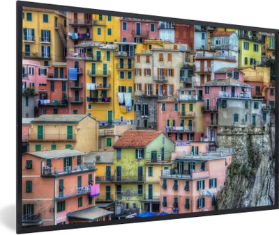 Produktbild von MuchoWow® Gerahmtes Poster Farben auf den Häusern in Cinque Terre 30x20 cm - Poster mit Schwarzem Bilderrahmen Wandposter Rahmen Foto Bilder - Kunstdruck - Bild-Poster
