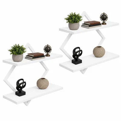 Produktbild von 2er Set Wandregal 2-stöckig weiß Schweberegal Hängeregal mit 2 Ebenen Wandboard Wandablage