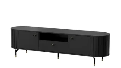 Produktbild von TV-Schrank ZANTE ZA5 mit Schublade, abgerundete Seiten, RTV Schrank, Fernsehschran, Medienmöbel [Schwarz]