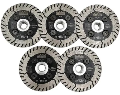 Image de Disque de tronçonnage diamanté, 5 pièces, 75 mm, filetage M14, pour béton, granit, marbre, pierre
