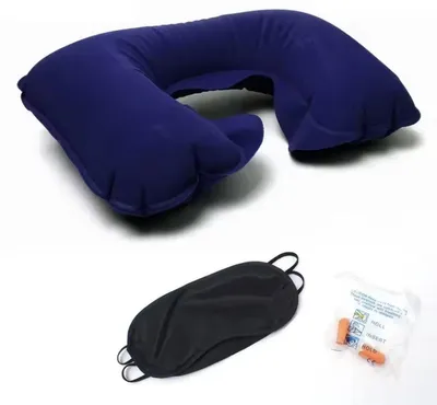 Produktbild von CHPN - Aufblasbares Nackenkissen - Reisekissen - Aufblasbares Reisekissen - Blau - Mit Schlafmaske und Ohrstöpseln - Perfekt für das Flugzeug
