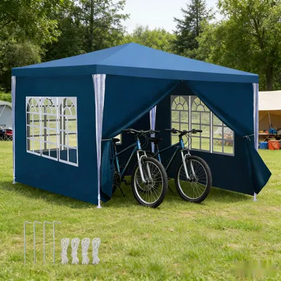 Produktbild von Vigevee Gartenzelt 3x3m Pavillon mit PE Plane UV Schutz wasserdicht Festzelt für Terrasse und Outdoor Party Blau