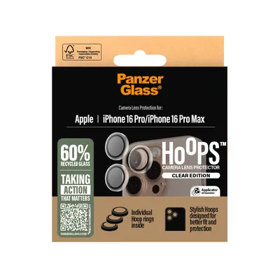 Produktbild von PanzerGlass ® Hoops® Kameraschutz Transparent iPhone 16 Pro | 16 Pro Max, Apple, Apple - iPhone 16 Pro, Apple - iPhone 16 Pro Max, Trockene Anwendung, Kratzresistent, Schockresistent, Transparent, 1 Stück(e)
