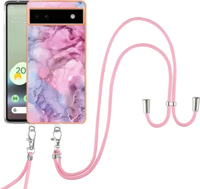 Produktbild von Google Pixel 6A Handykette Hülle, Muster TPU Bumper Schutzhülle mit verstellbarem Tragegurt für Google Pixel 6A Pink